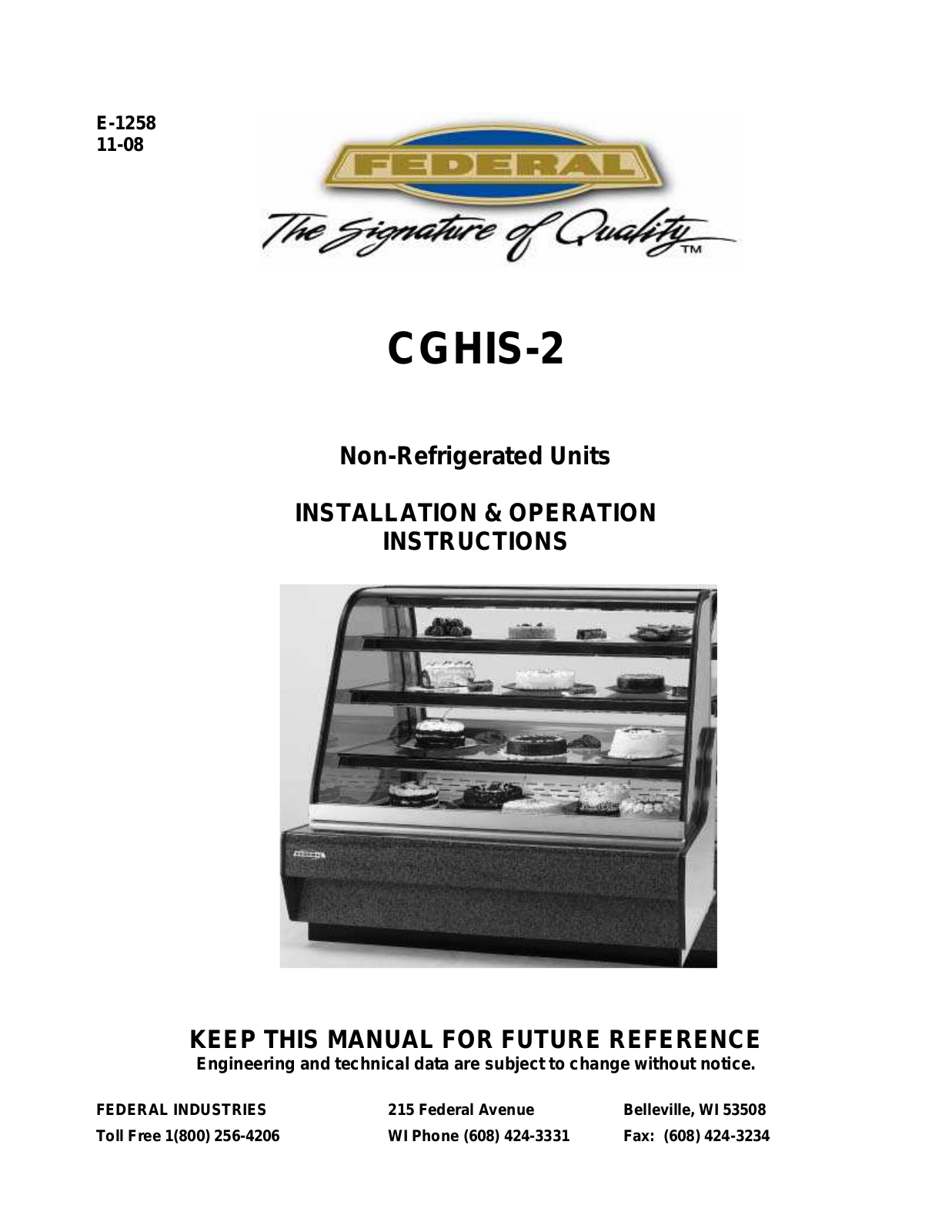 Federal Industries CGHIS-2 Installation  Manual