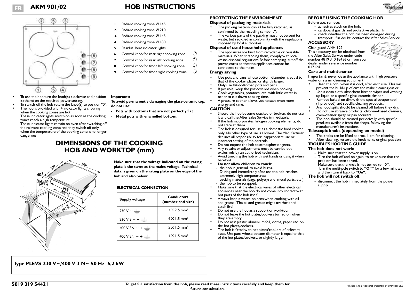 Whirlpool AKM 901/NE/02 PROGRAM CHART