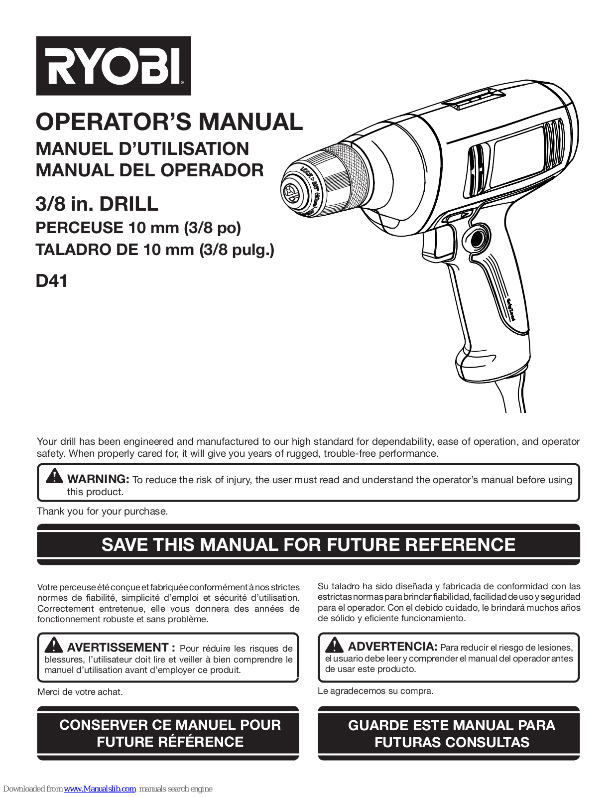 Ryobi D41K, D42K, D41 Operator's Manual - ManualMachine.com
