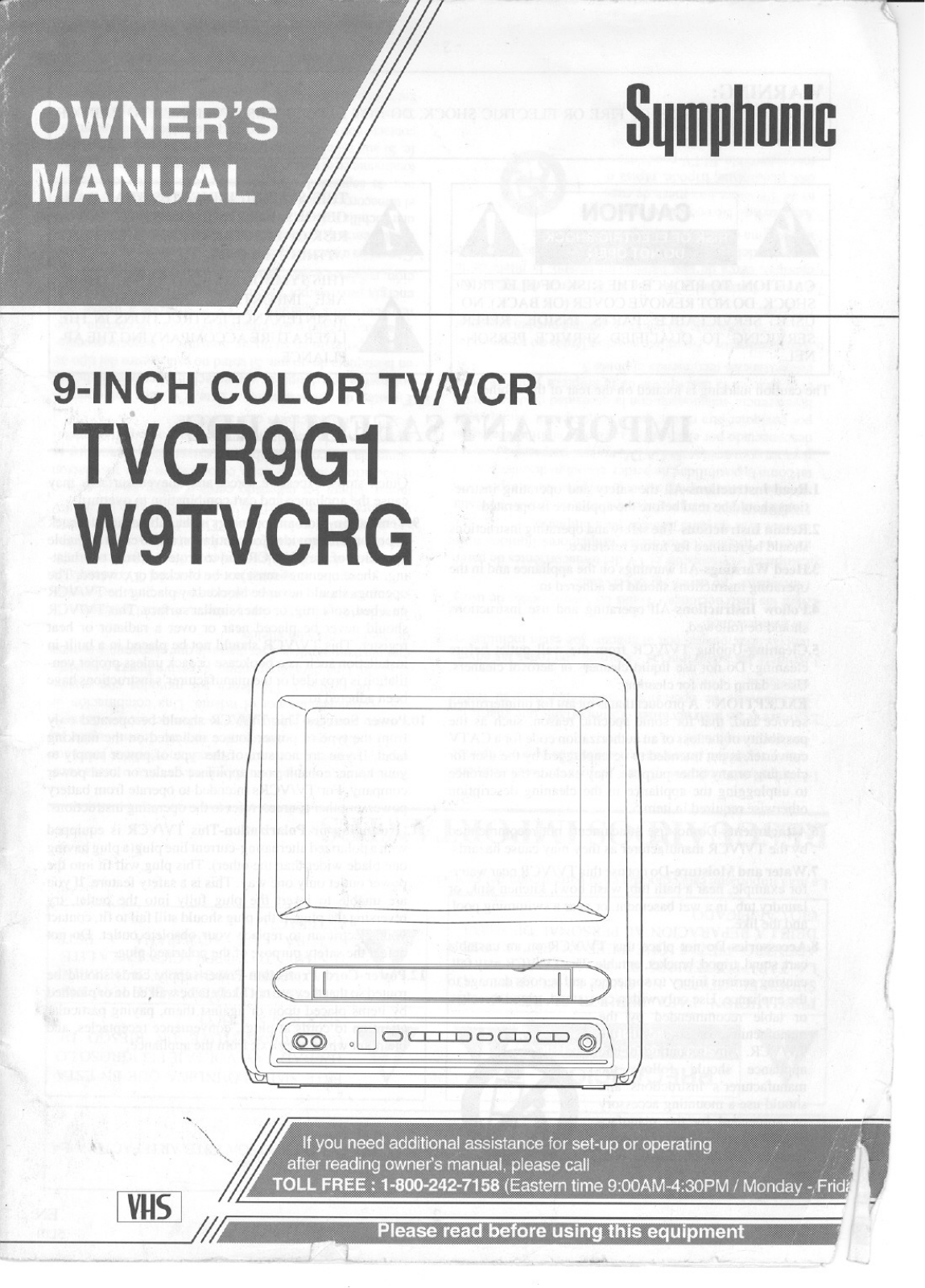 Symphonic TVCR9G1, W9TVCRG User Manual