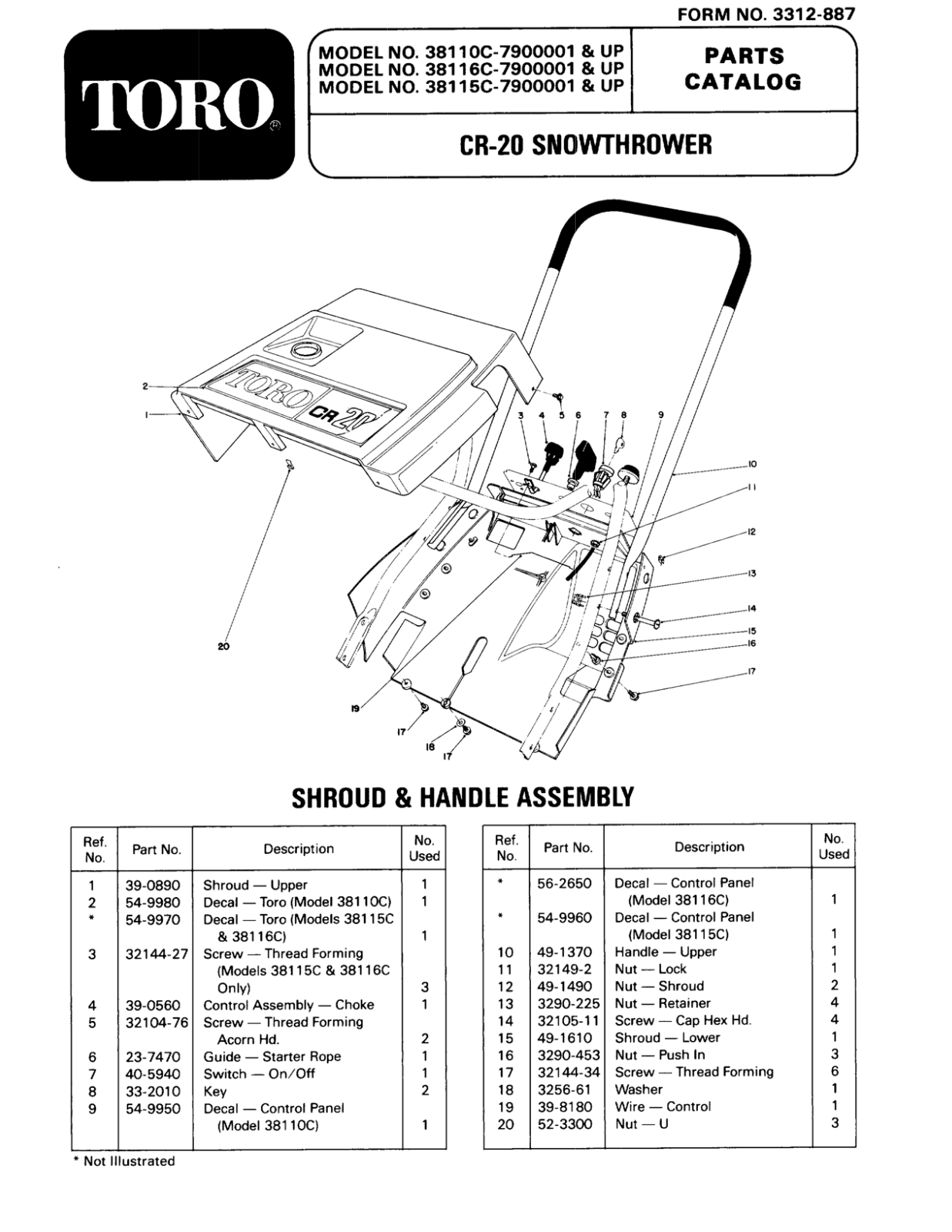 Toro 38110C, 38115C, 38116C Parts Catalogue