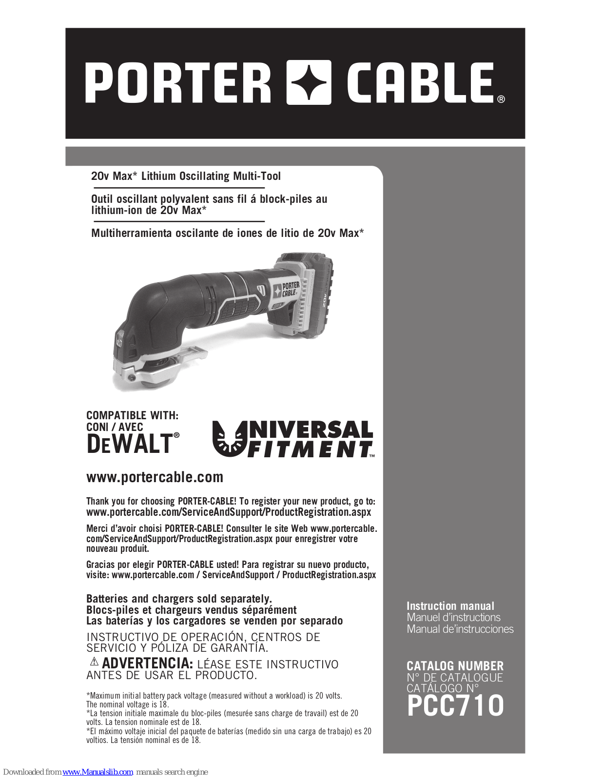 Porter-Cable PCC710 Instruction Manual