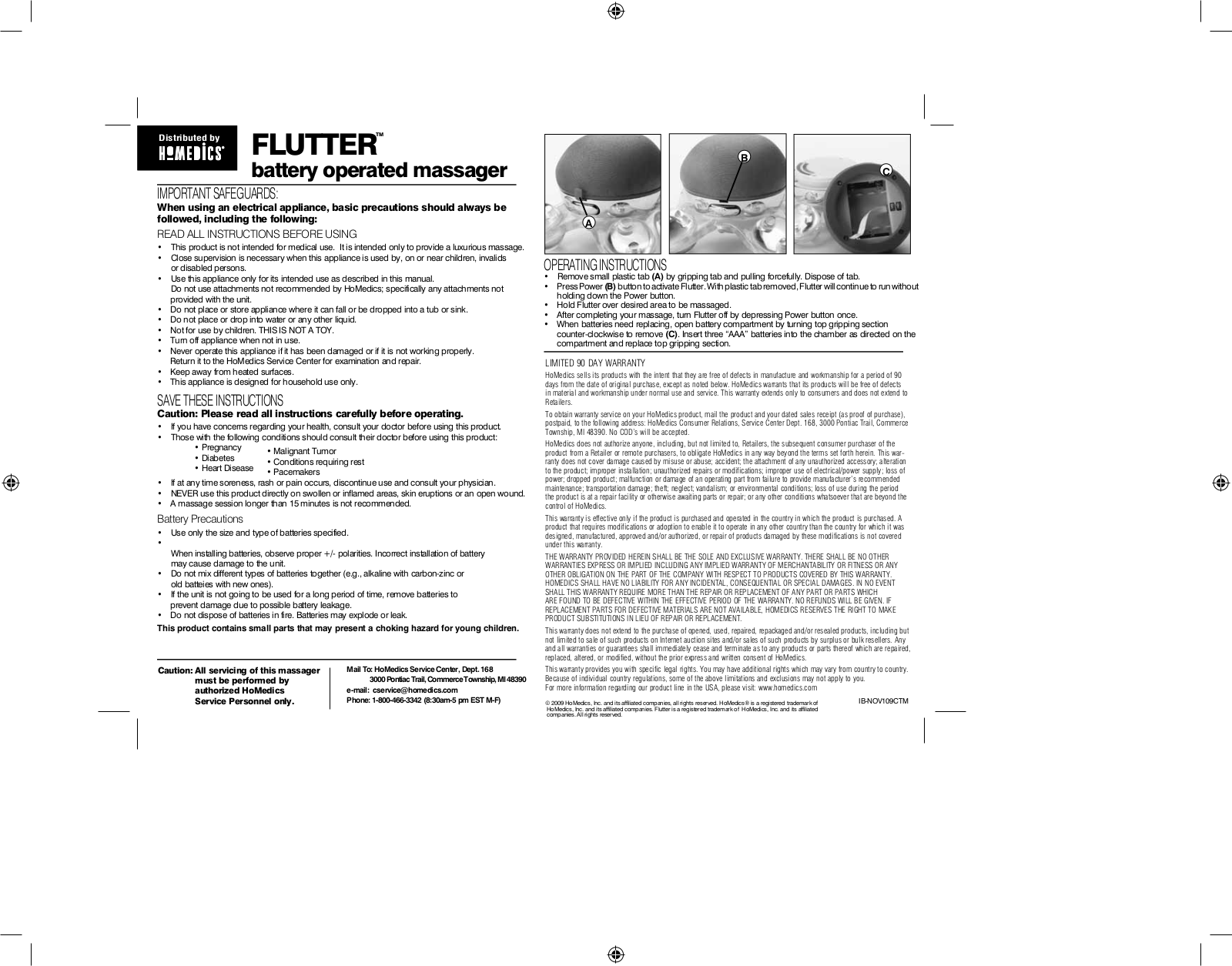 Homedics NOV109CTM Instruction Manual