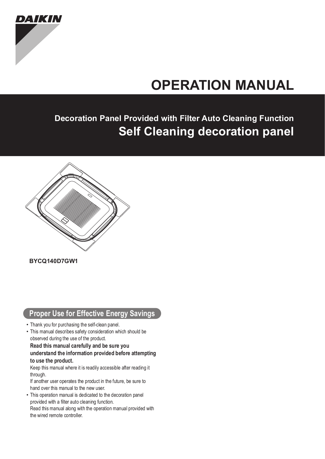 Daikin BYCQ140D7GW1 Operation manuals