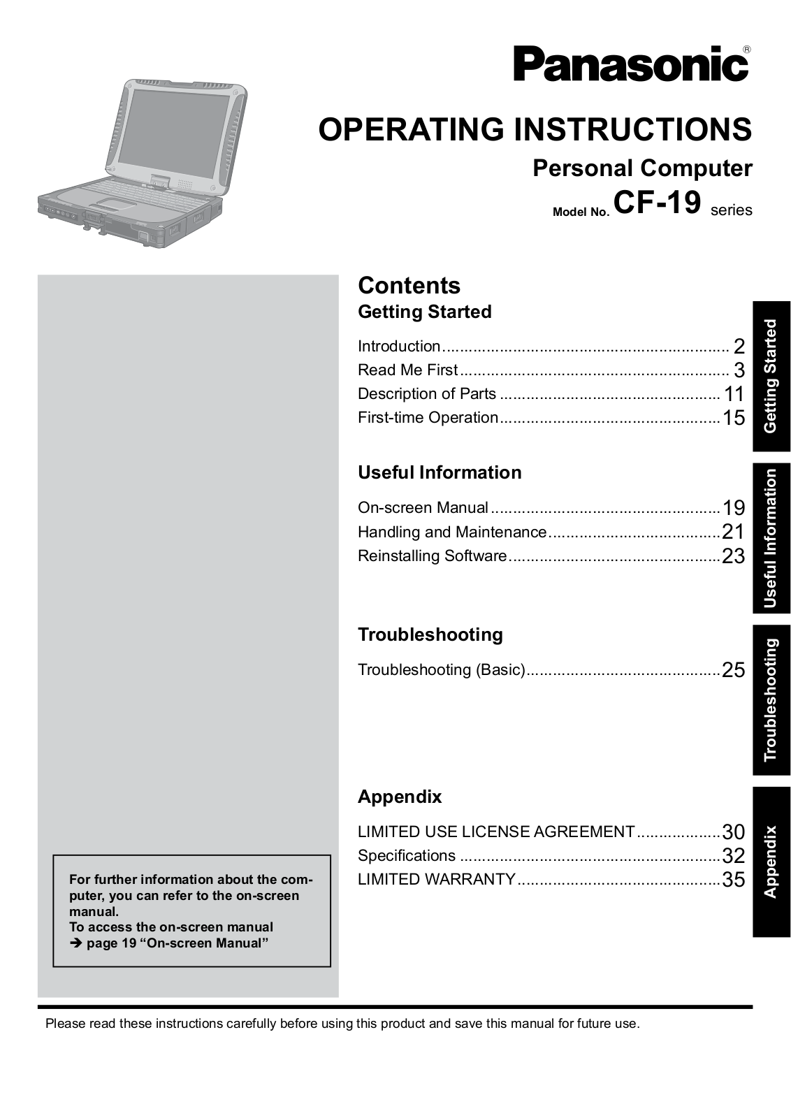 Panasonic 9TGCF-19F Users Manual