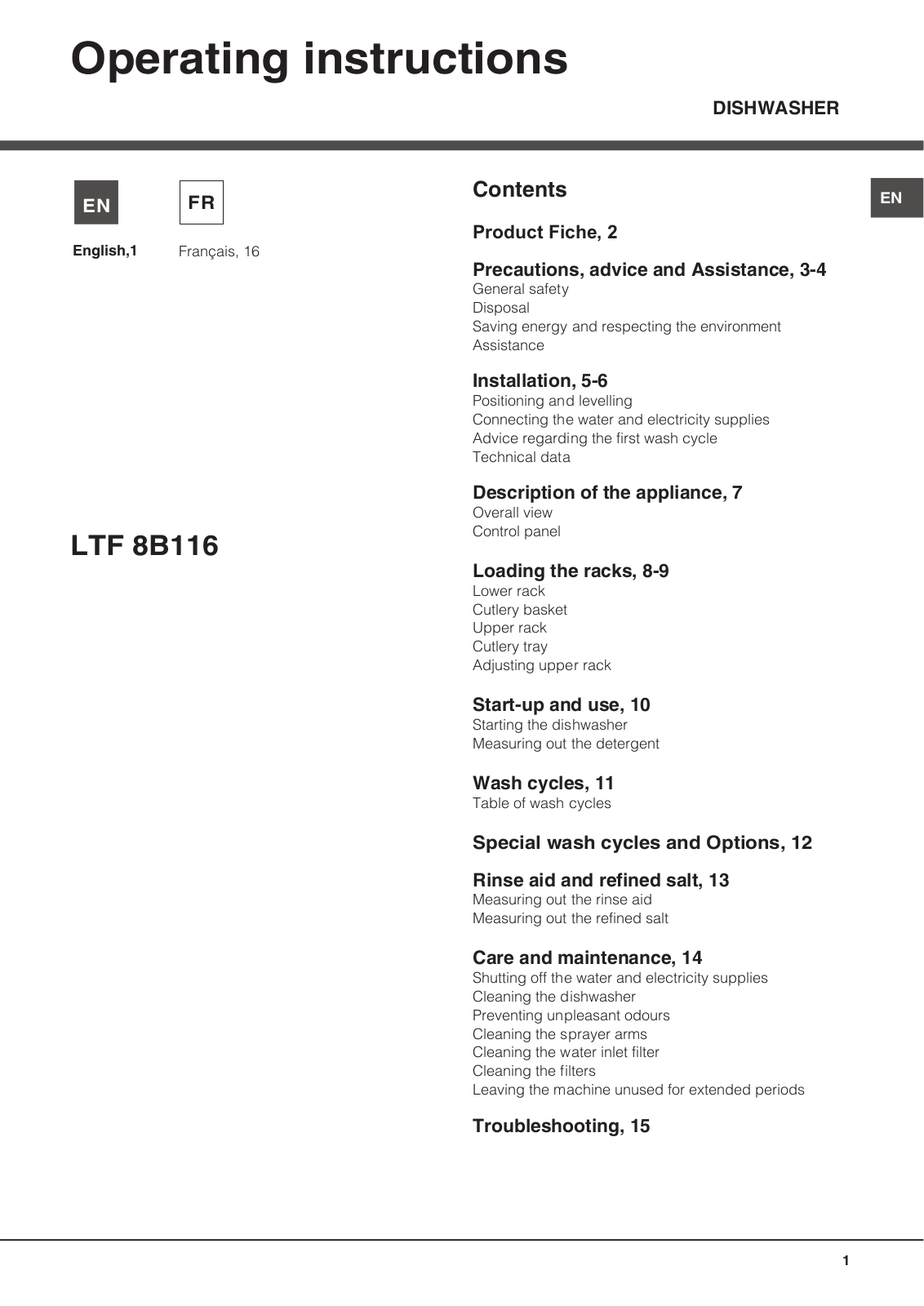 HOTPOINT LTF 8B116 EU User Manual