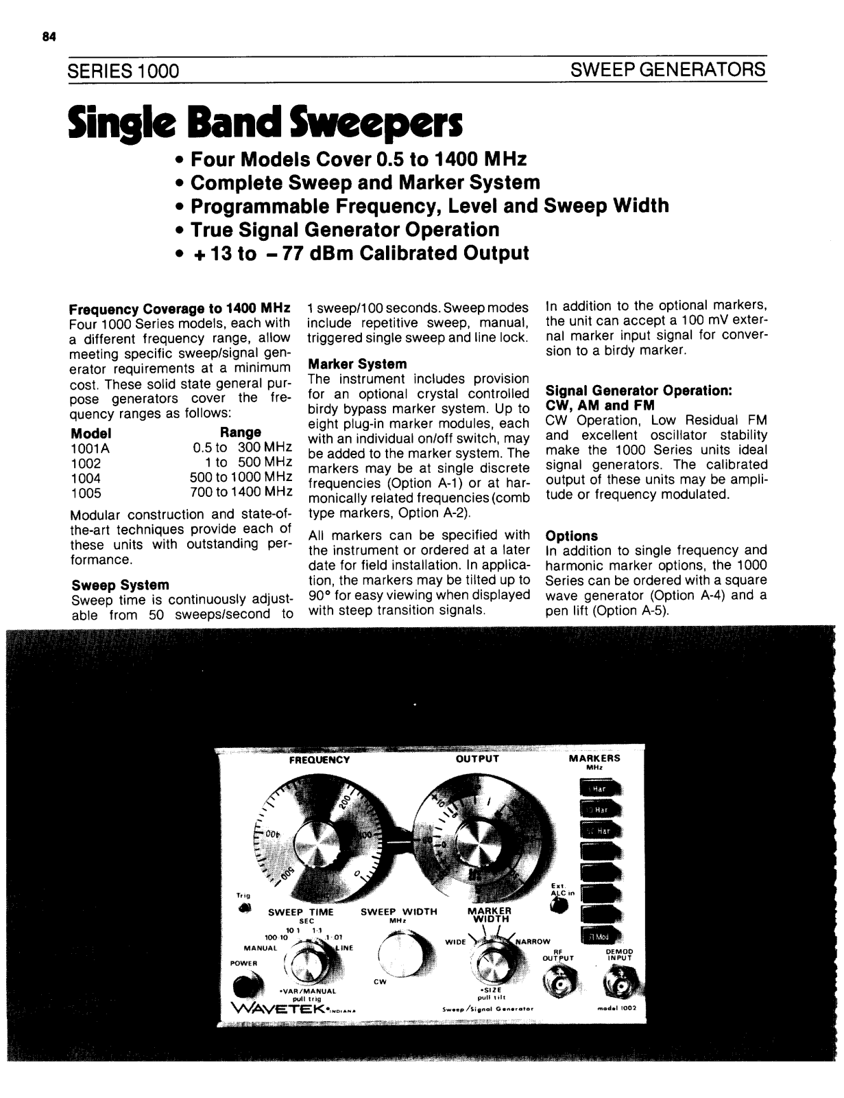 Wavetek 1005, 1004, 1002, 1001A Datasheet