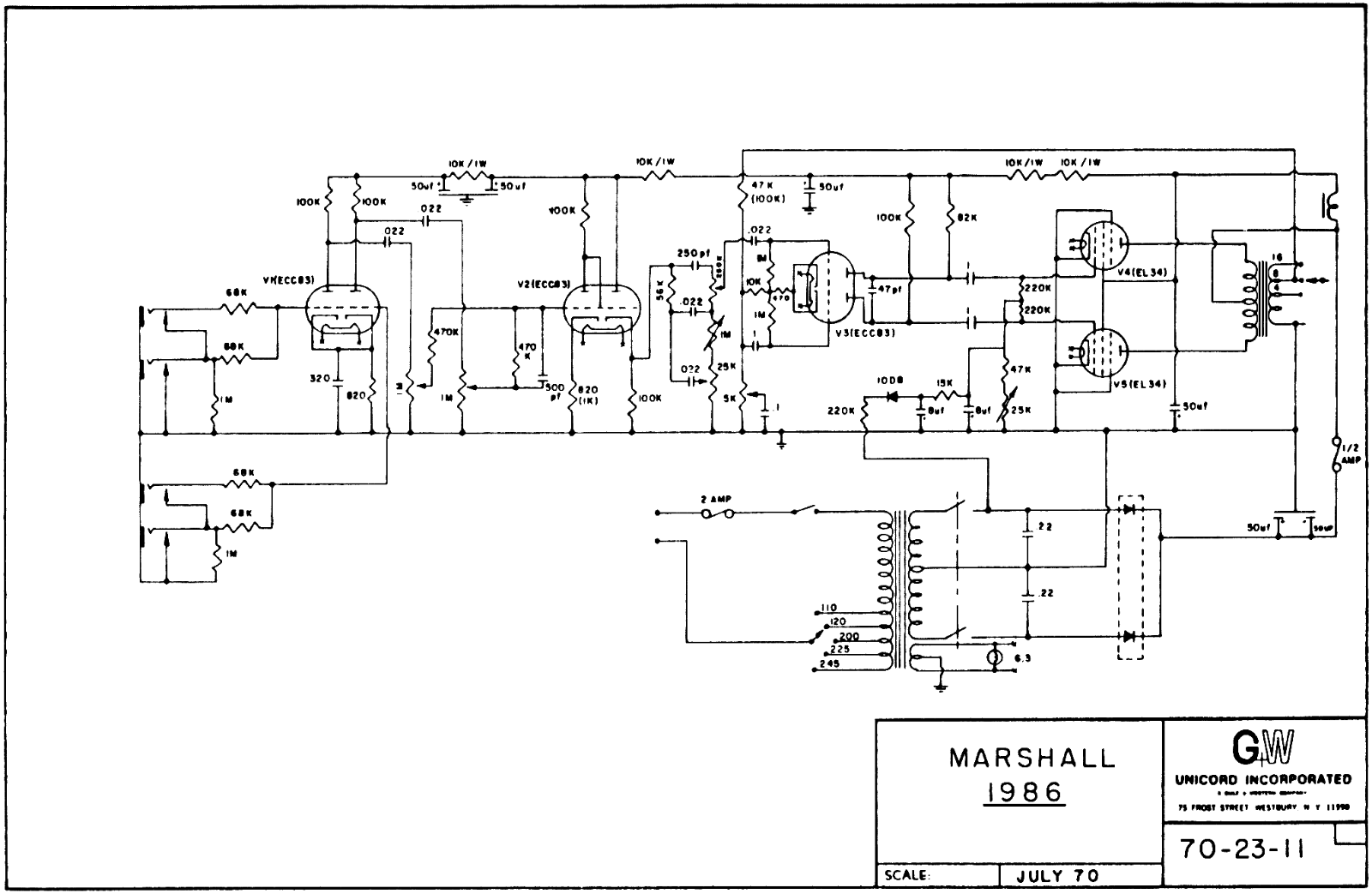 Marshall 1986-50W-Bass Schematic