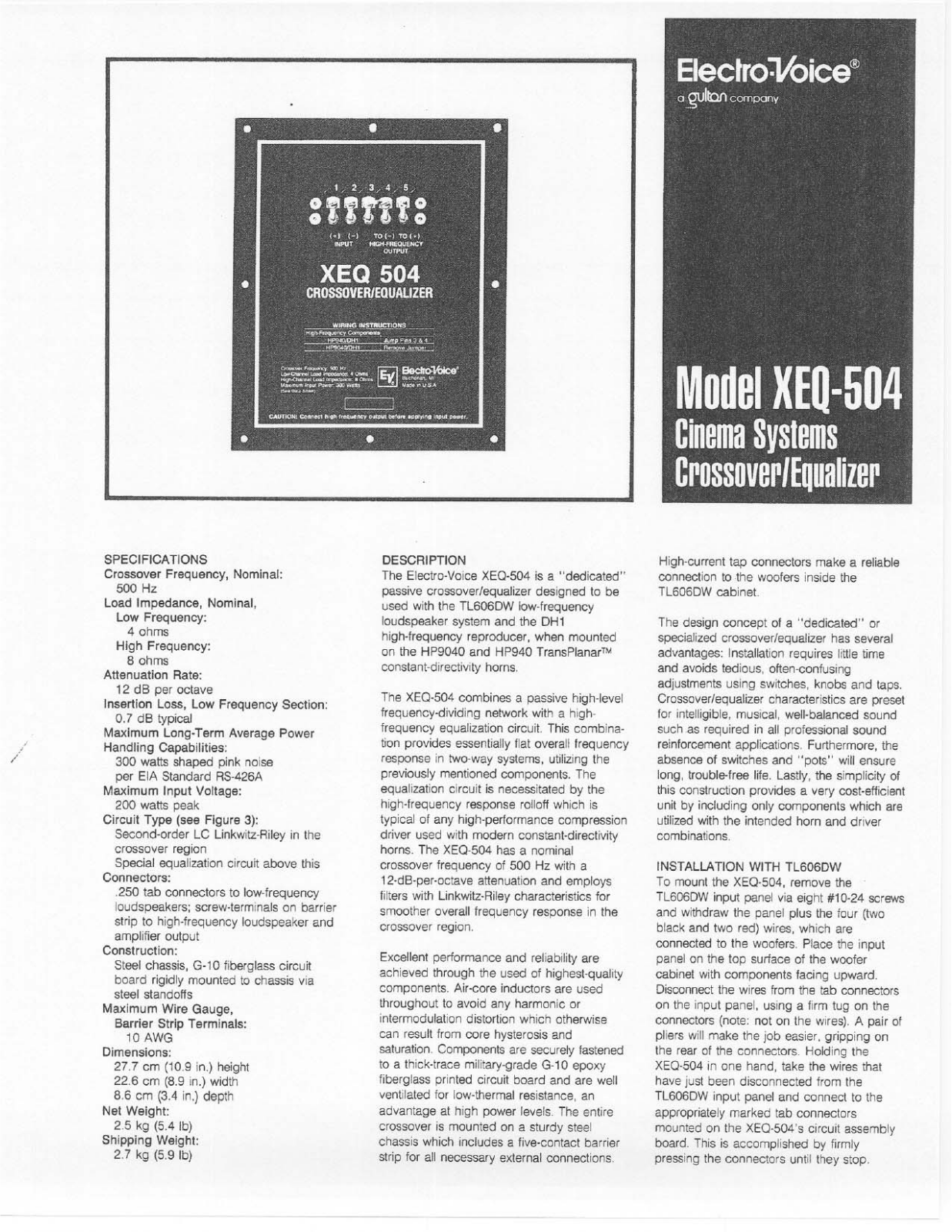 Electro-voice XEQ-504 DATASHEET