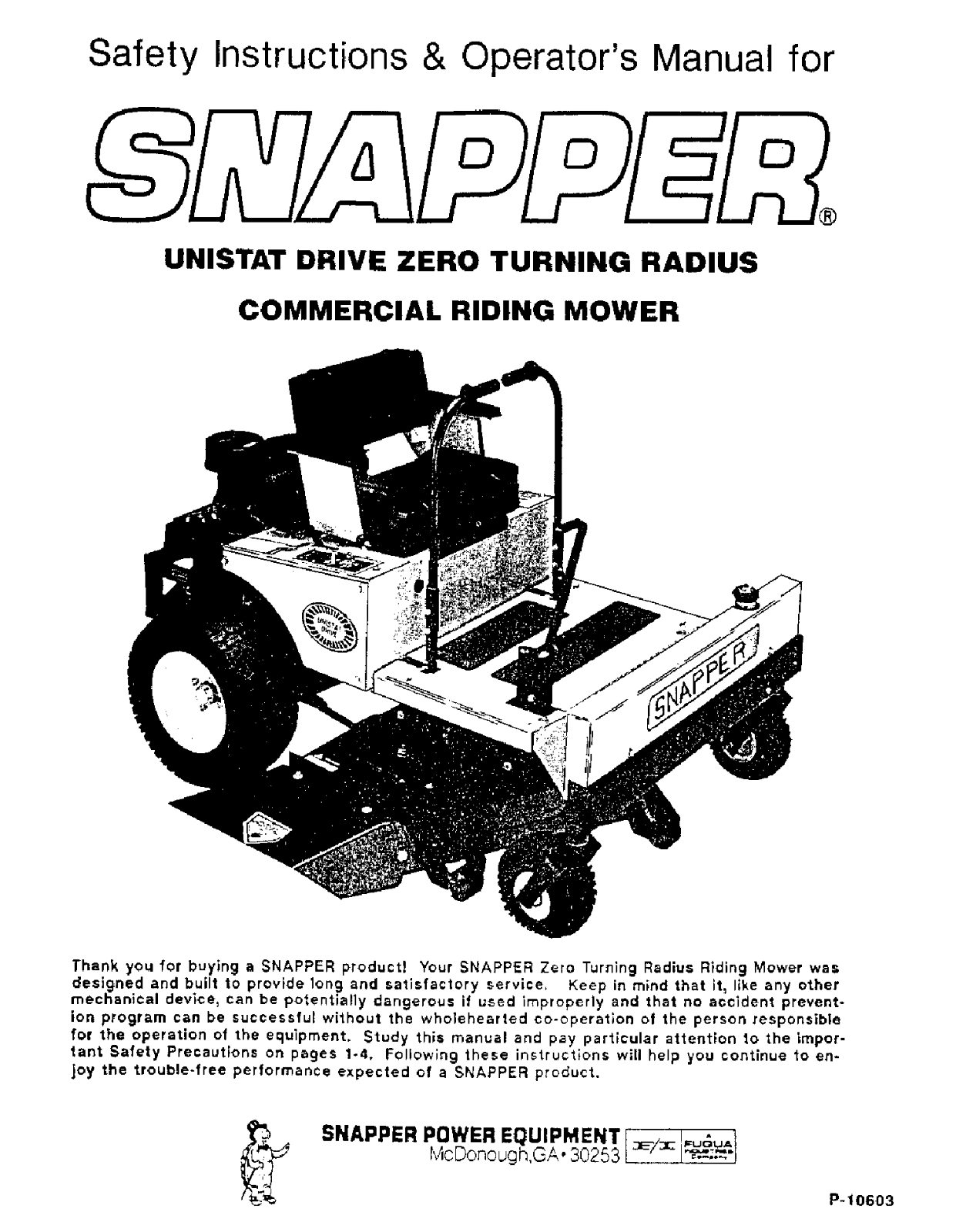 Snapper P-10603 User Manual