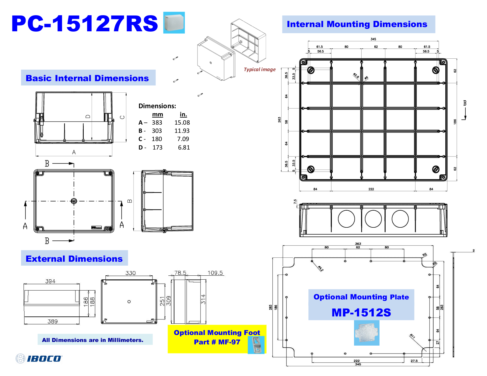 Iboco PC-15127RS Dimensional Sheet