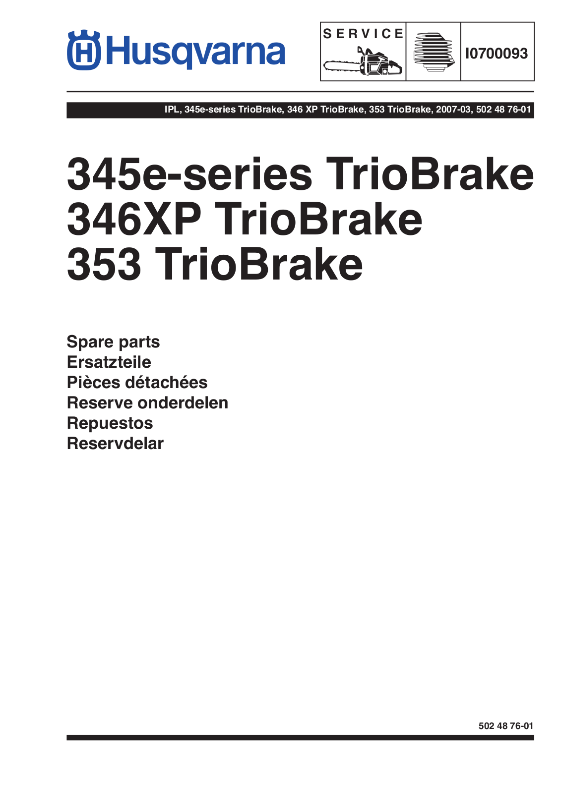 Husqvarna 346 XP TrioBrake parts catalog
