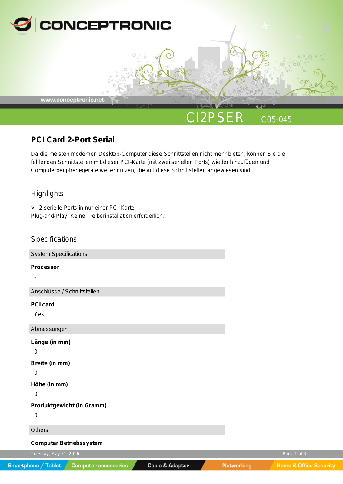 Conceptronic CI2PSER User Manual