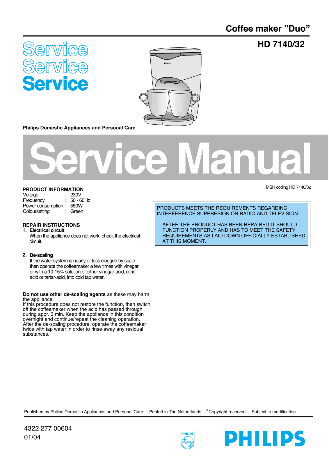 Philips HD714032 Service Manual