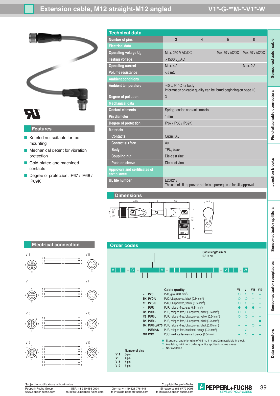 Pepperl Fuchs V1*-G-**M-*-V1*-W Data Sheet