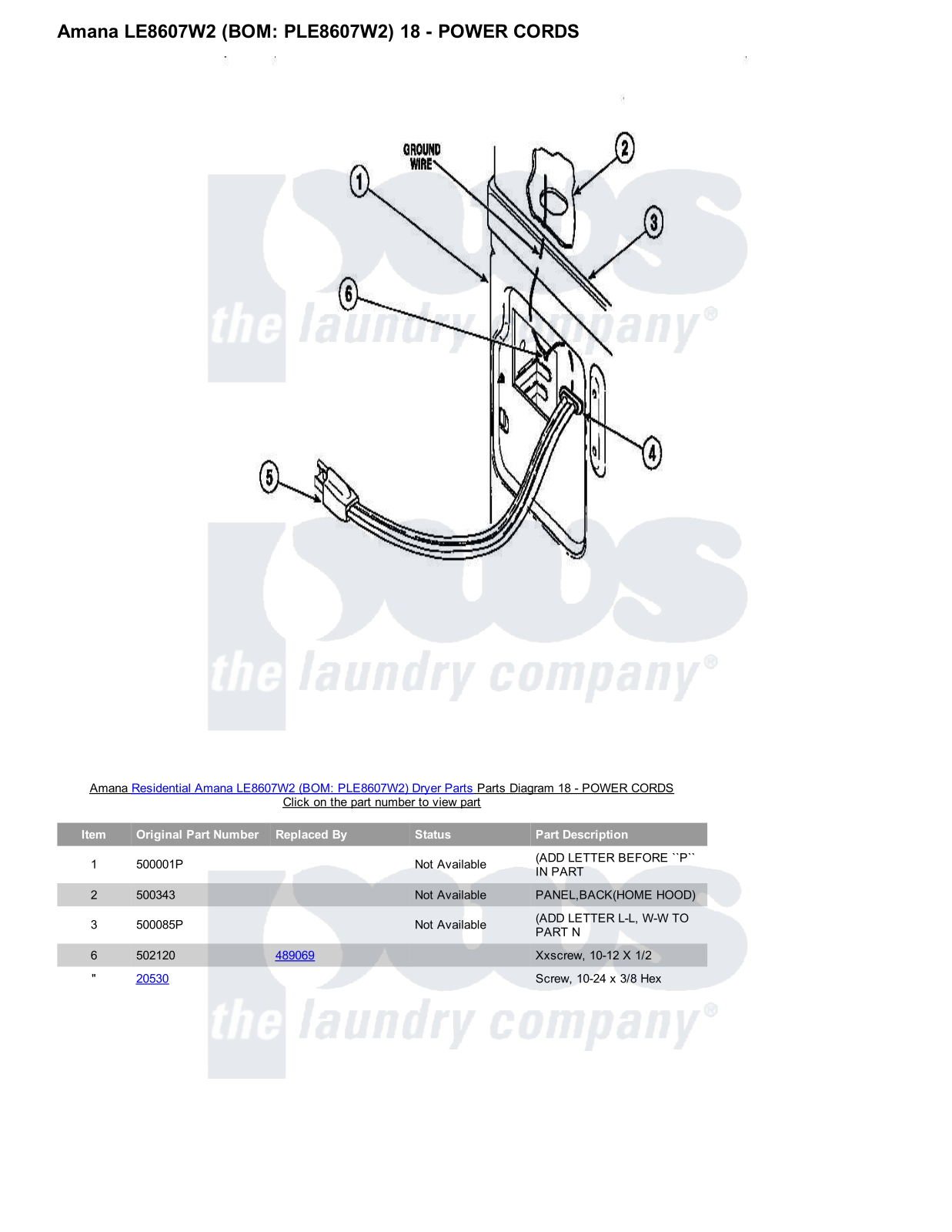 Amana LE8607W2 Parts Diagram