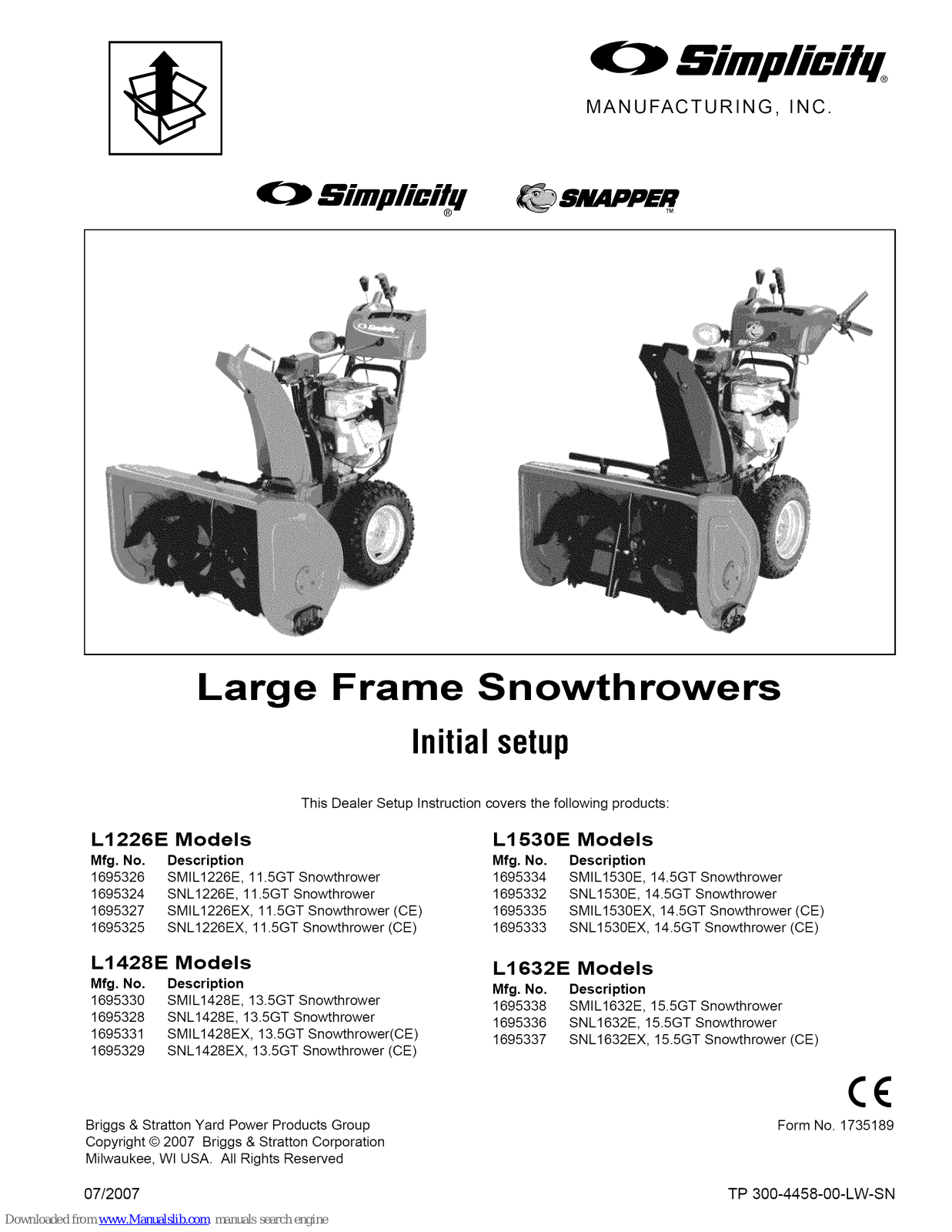Simplicity 1695333, 1695334, 1695337, 1695336, 1695324 Initial Setup Manual - ManualMachine.com