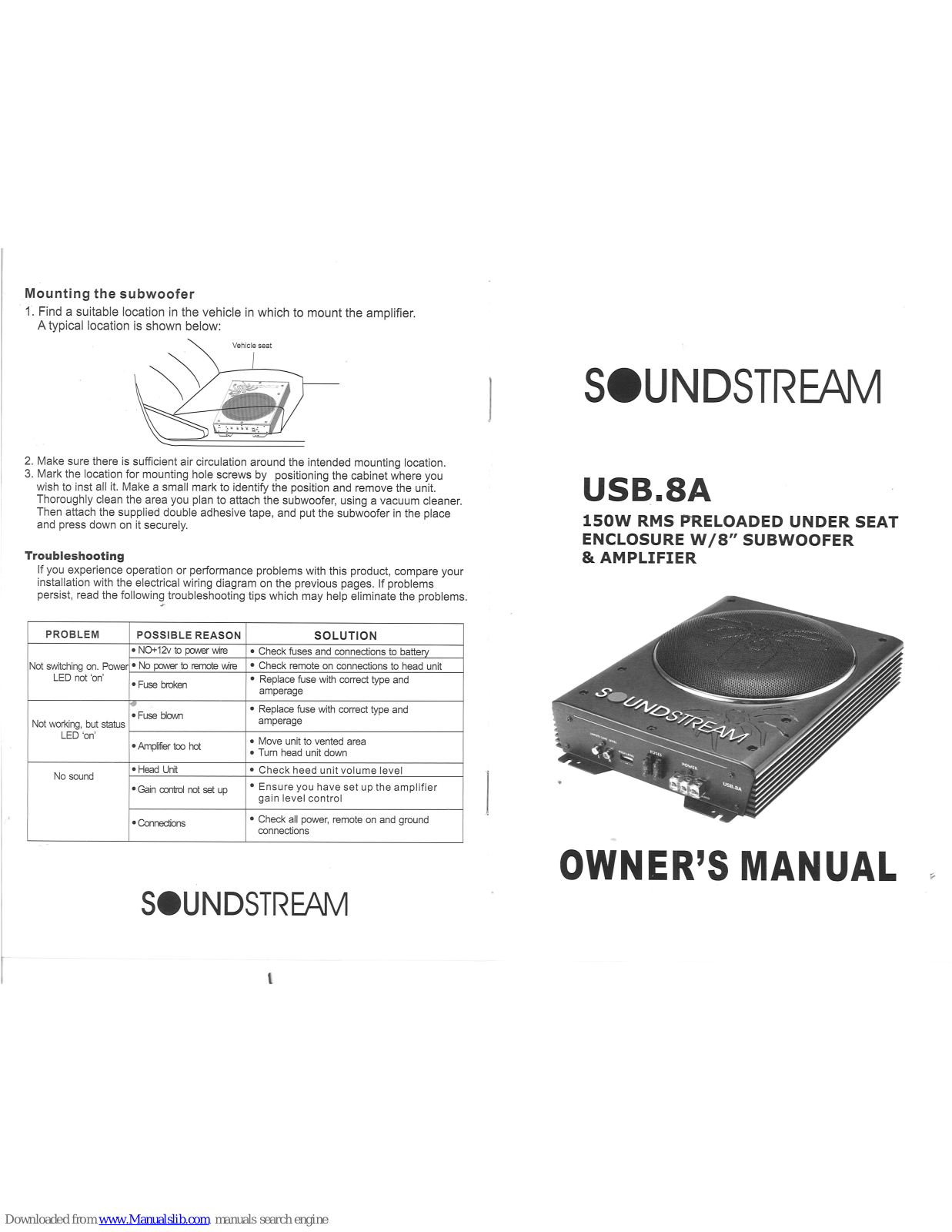 Soundstream USB.8A Owner's Manual