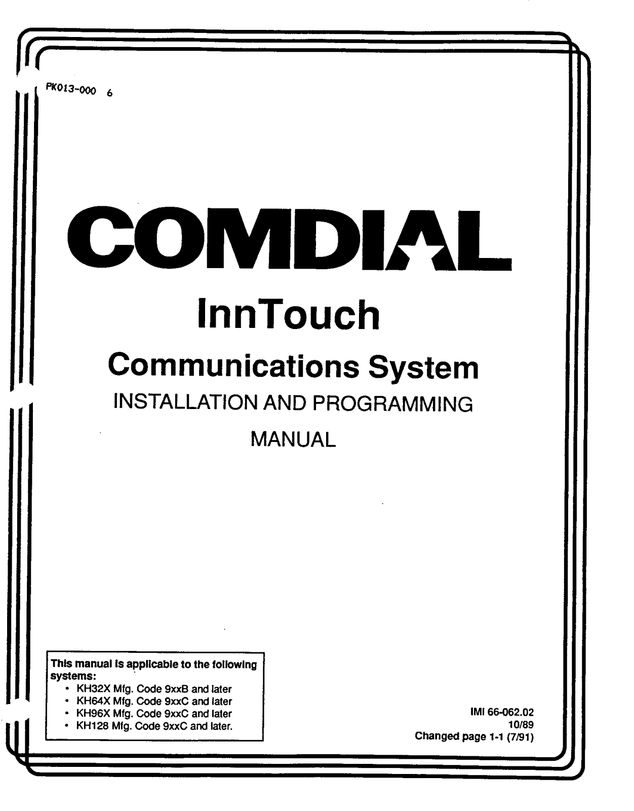 Comdial InnTouch Installaition And Programming INSTALLATION INSTRUCTIONS