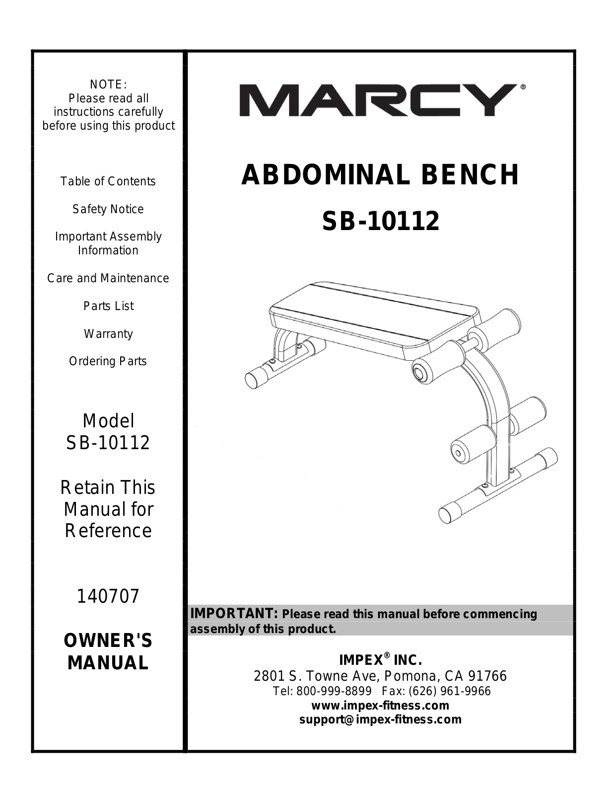 Impex SB-10112 Owner's Manual