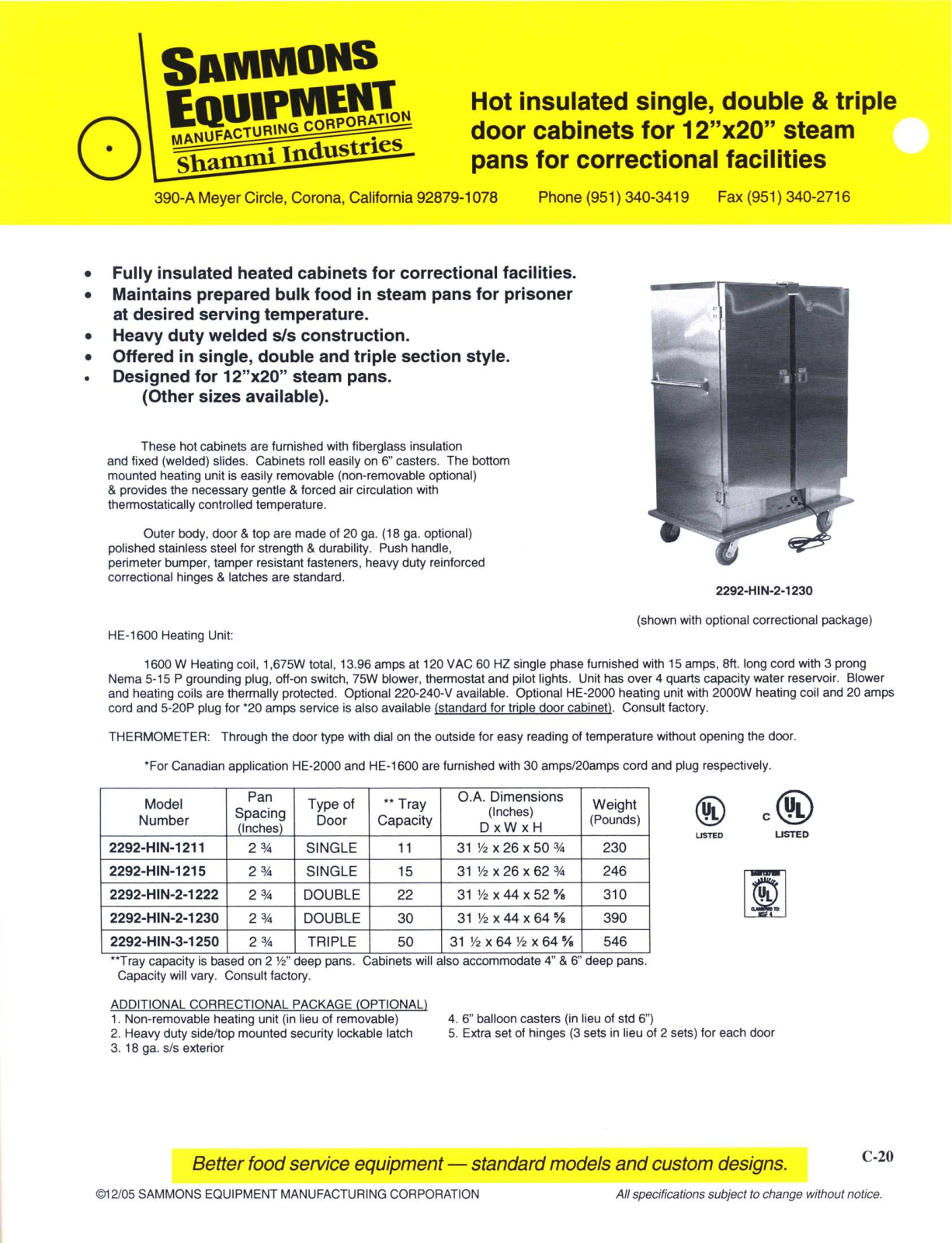 Sammons Equipment 2292-HIN-1211 User Manual