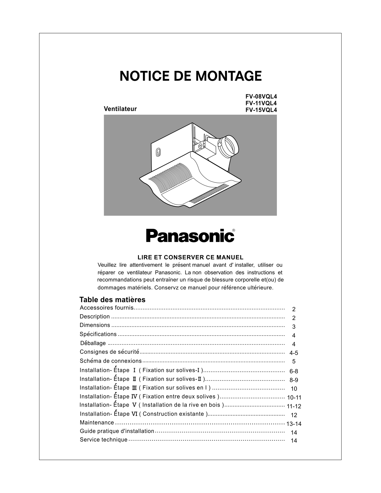 Panasonic fv-08vql4 installation