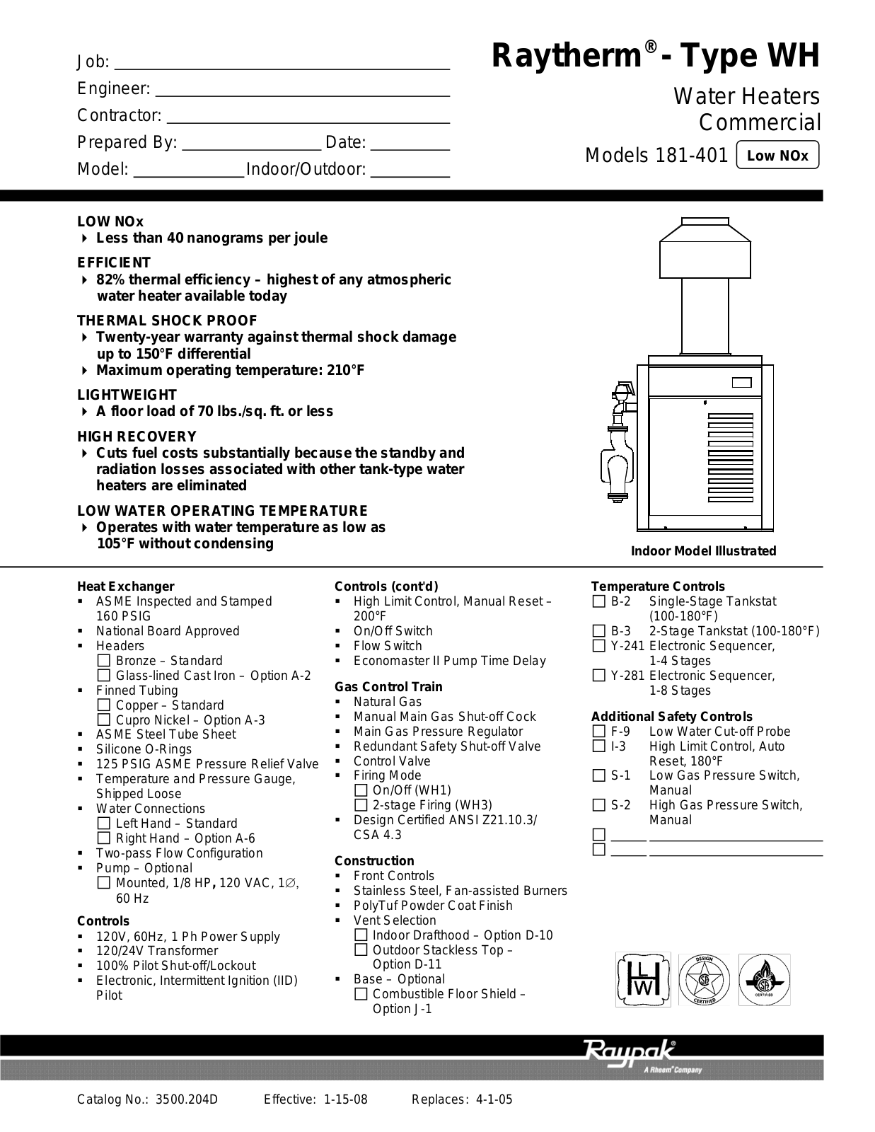 Raypak WH-181 User Manual