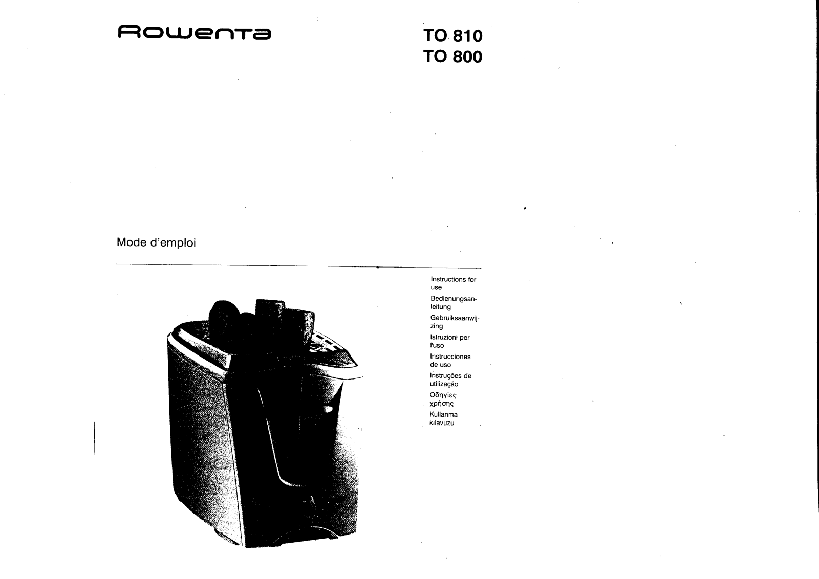 ROWENTA TO 800, TO 810 User Manual