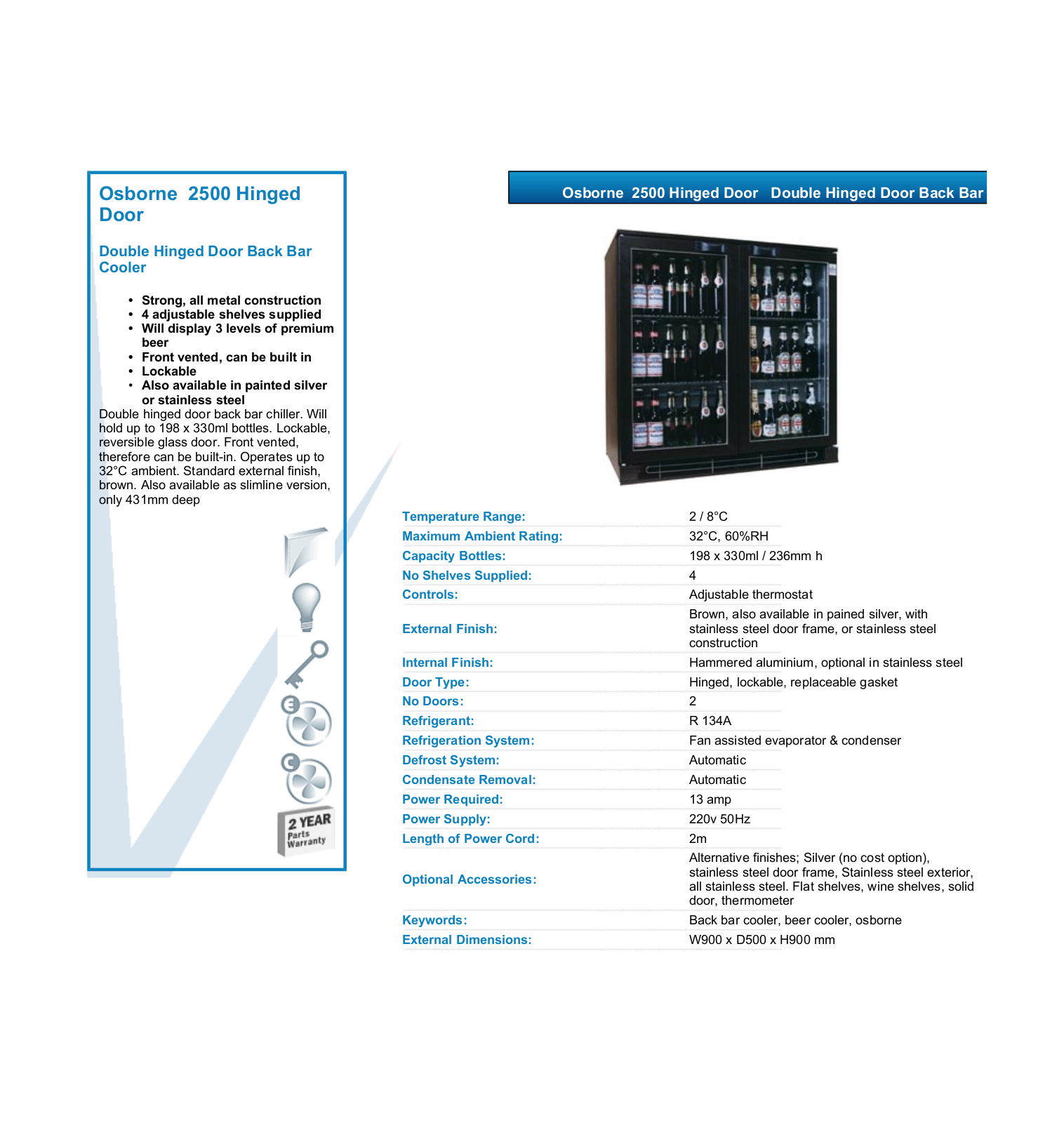 Valera OSBORNE 2500 HINGED DOOR DATASHEET