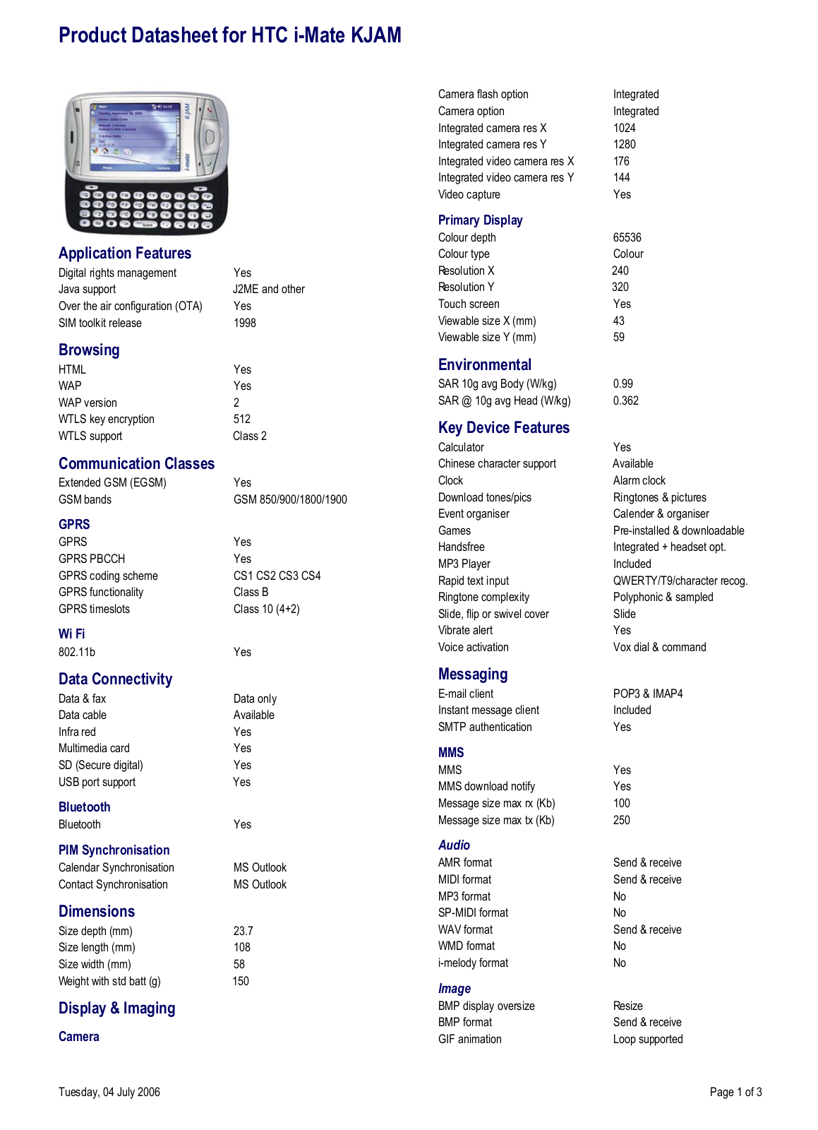 I-mate KJAM User Manual