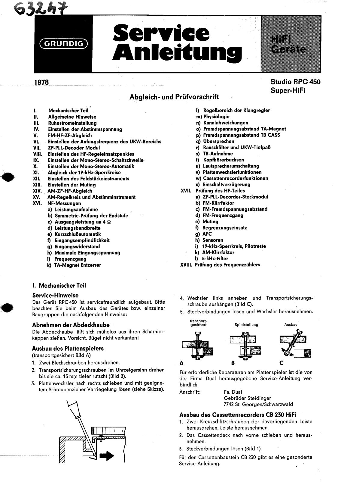 Grundig RPC-450 Service Manual
