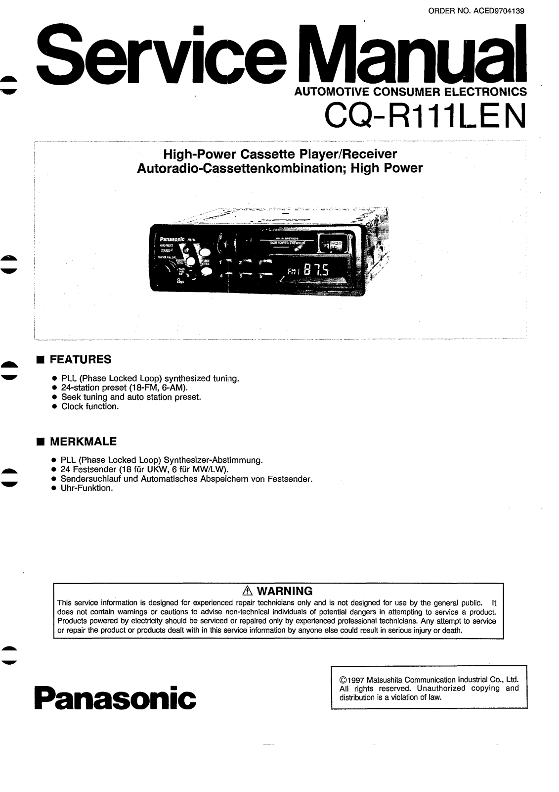 Panasonic CQR-111-LEN Service manual