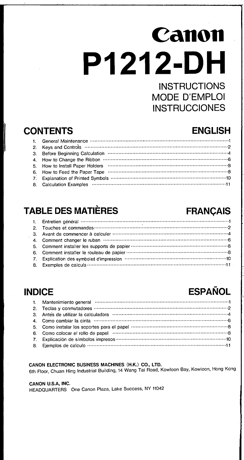 Canon P1212-DH User Manual