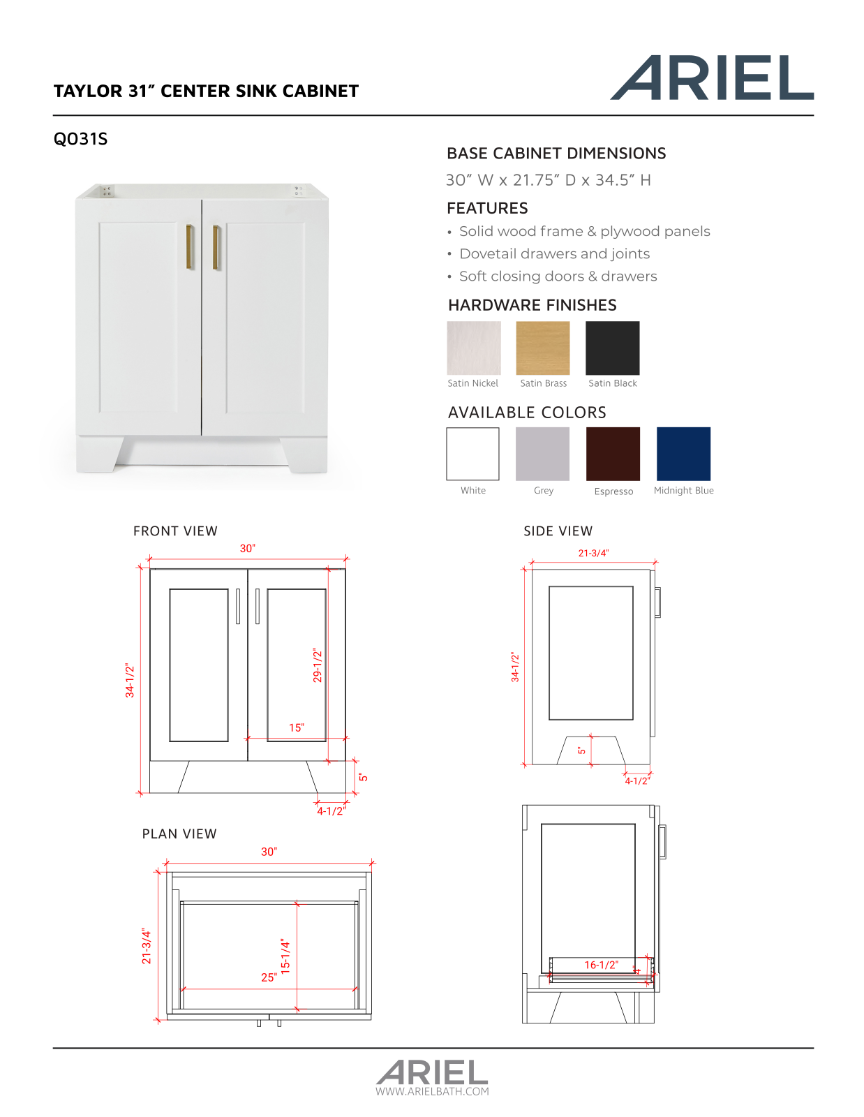 Ariel Bath ZZB10164 Specification - ManualMachine.com