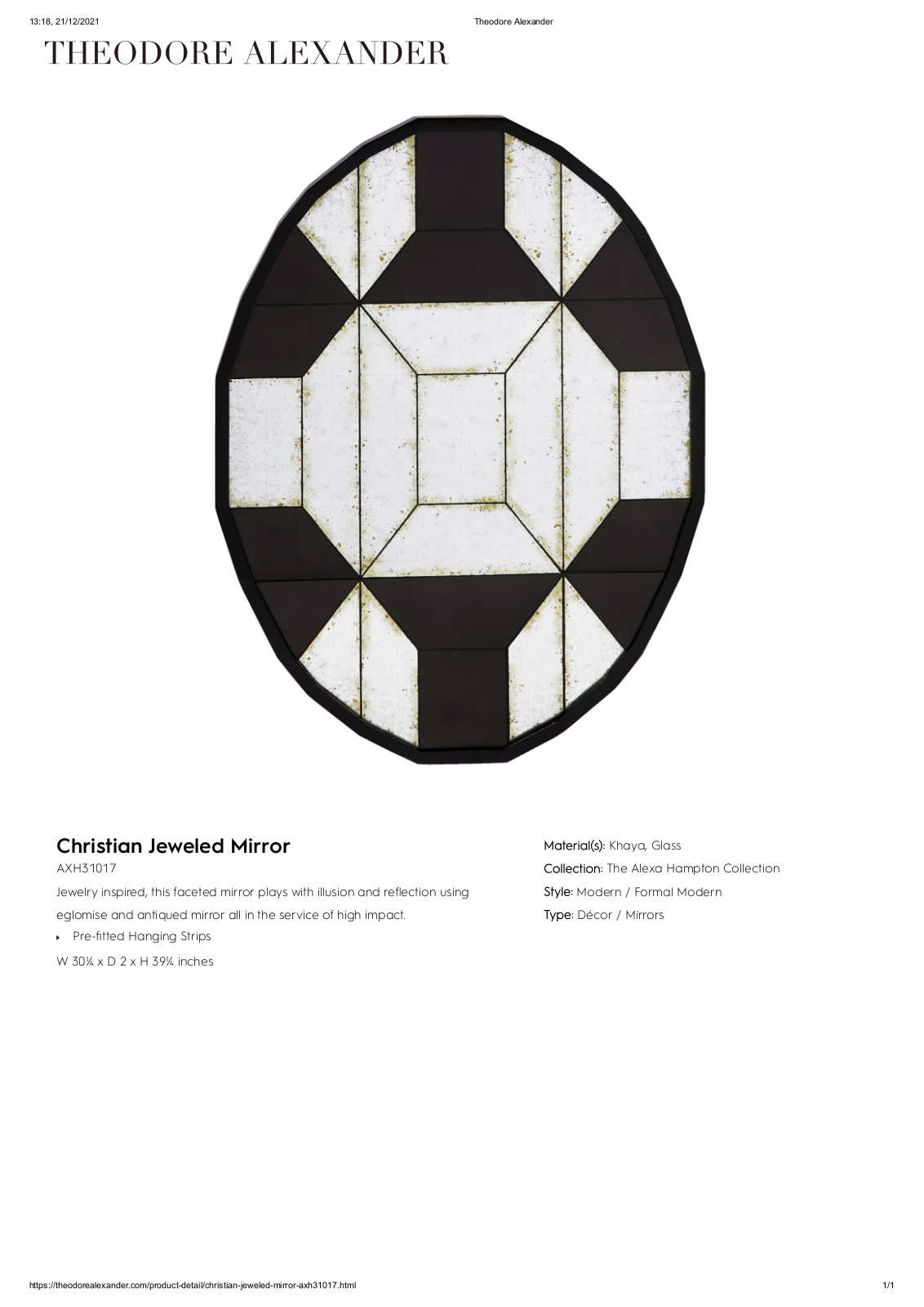 Theodore Alexander FPLJ3955 Specifications - ManualMachine.com