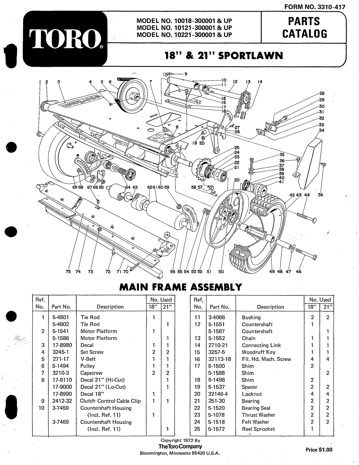 Toro 10018, 10121, 10221 Parts Catalogue