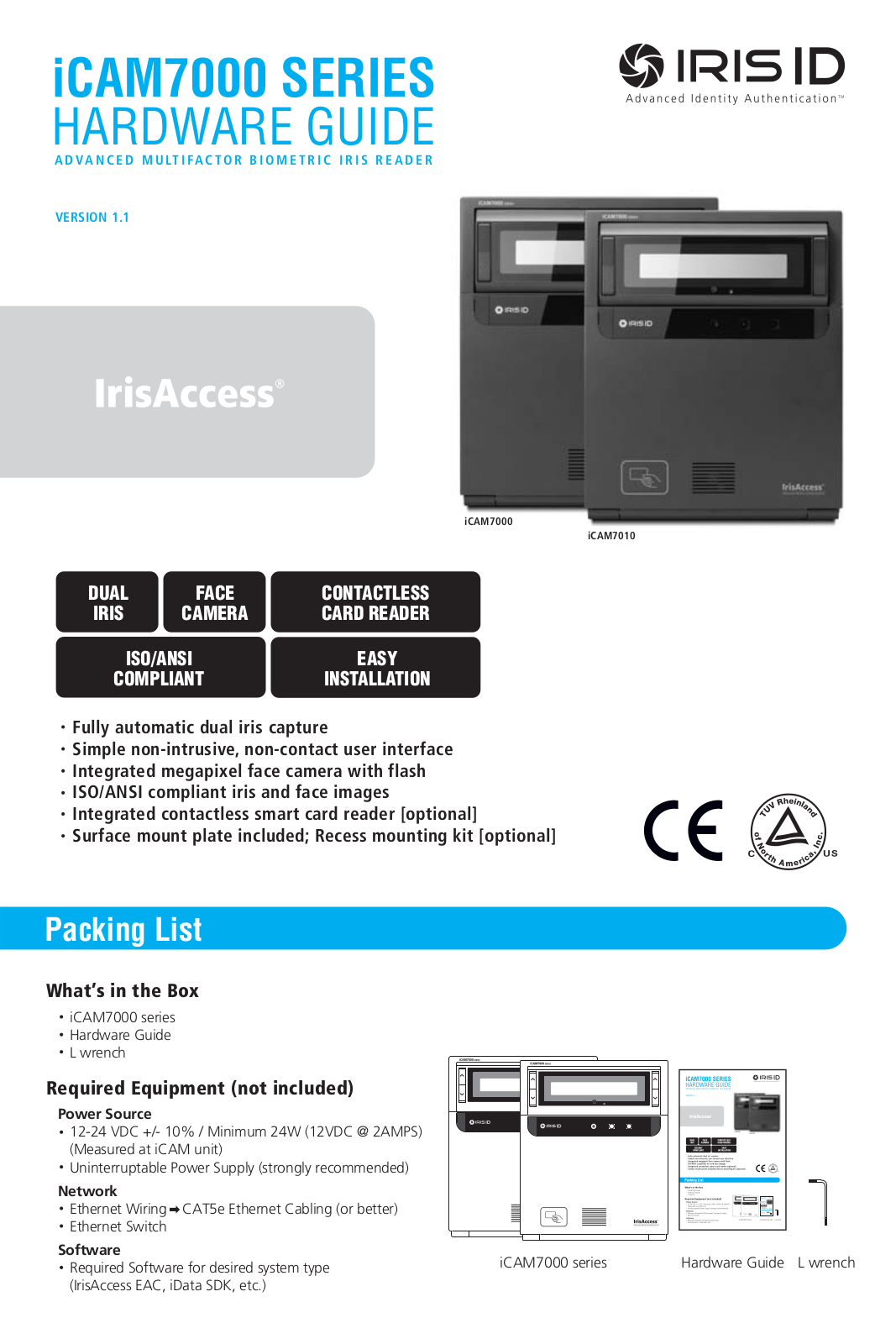 IRIS ID IrisAccess iCAM7000 Series, IrisAccess iCAM7000, IrisAccess iCAM7010 Hardware Manual