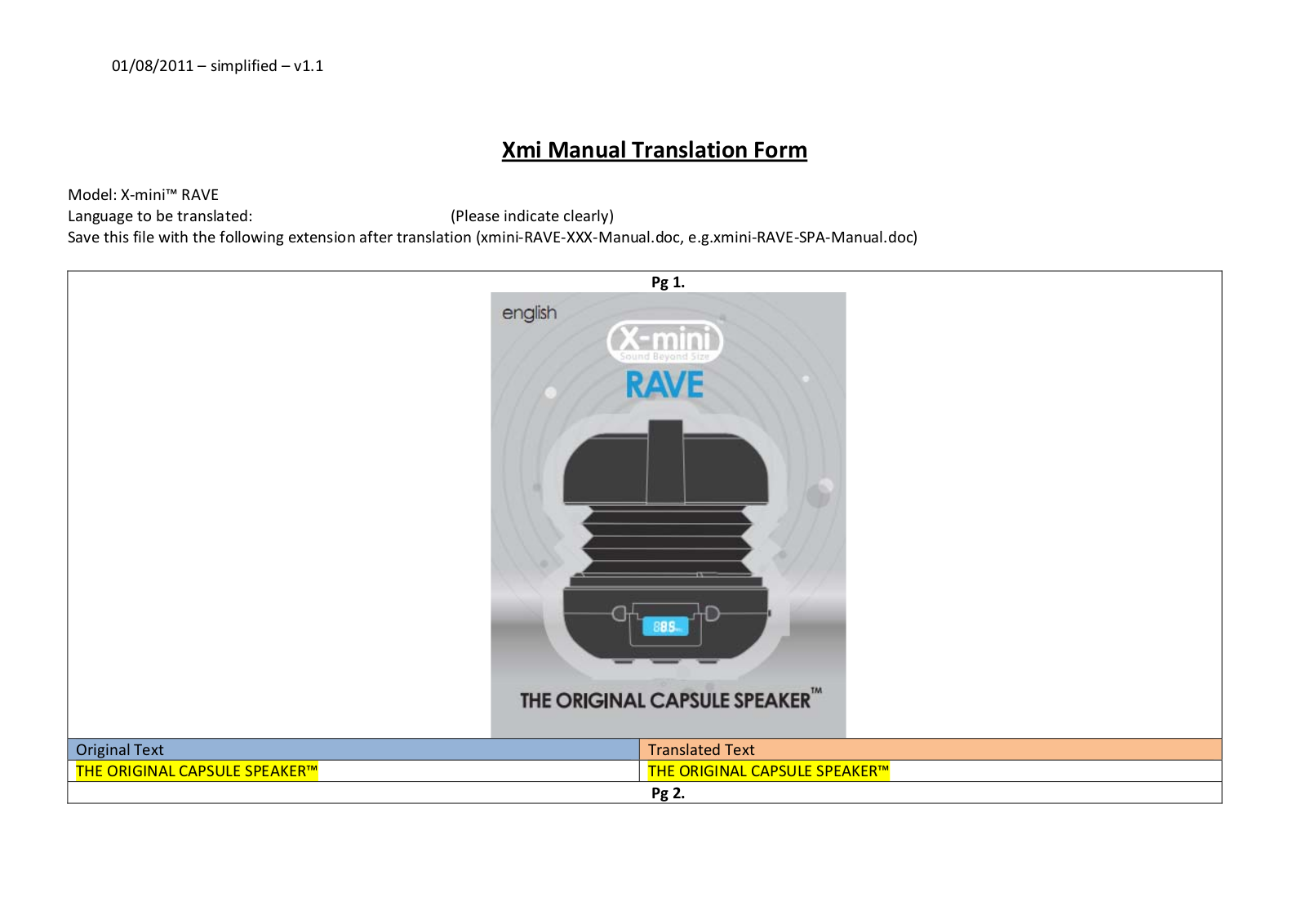 Xmini RAVE Manual Translation Form