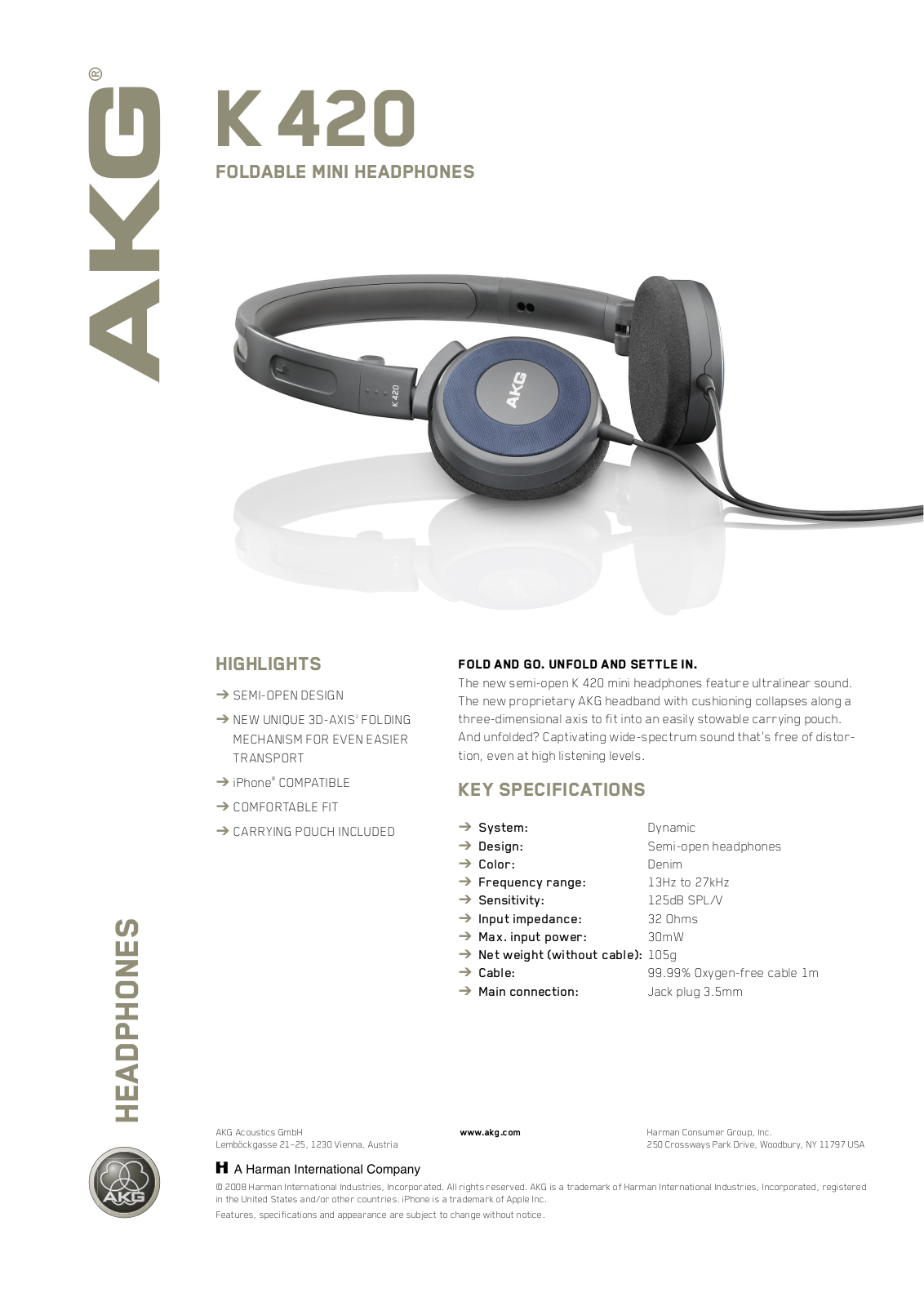 AKG Acoustics K 420 User Manual