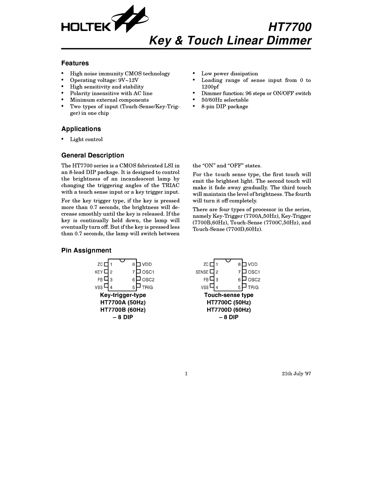 Holtek Semiconductor Inc HT7700A, HT7700B, HT7700C, HT7700D Datasheet