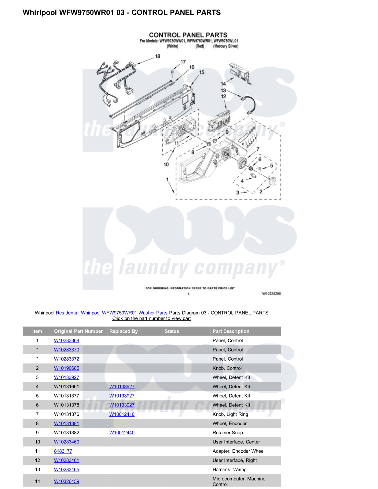 Whirlpool WFW9750WR01 Parts Diagram