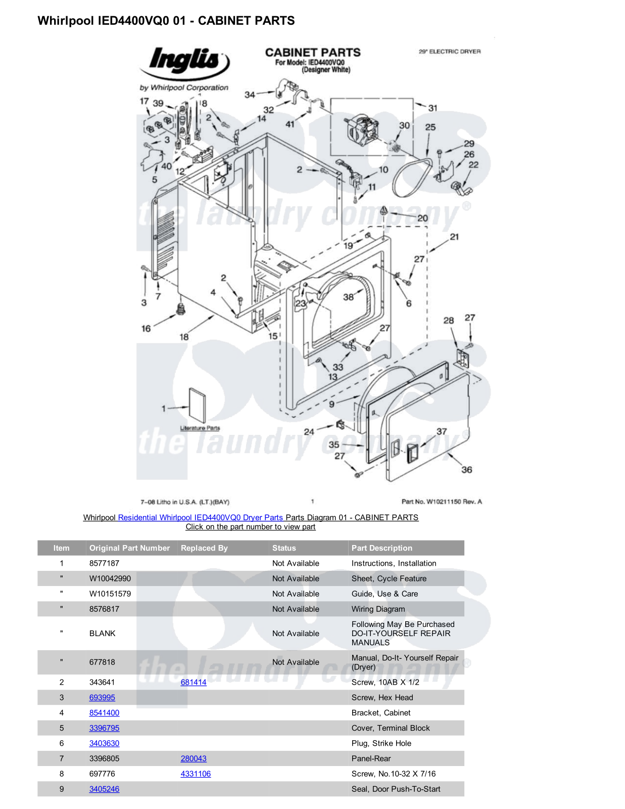 Whirlpool IED4400VQ0 Parts Diagram