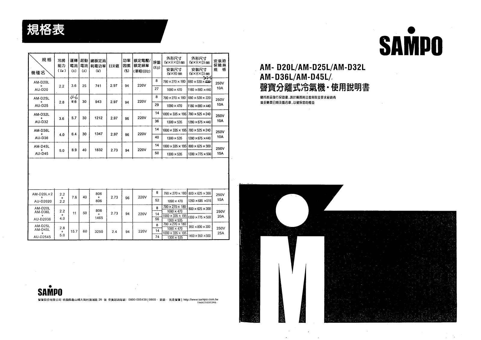 SAMPO AM-D20L, AM-D25L, AM-D32L, AM-D36L, AM-D45L User Manual