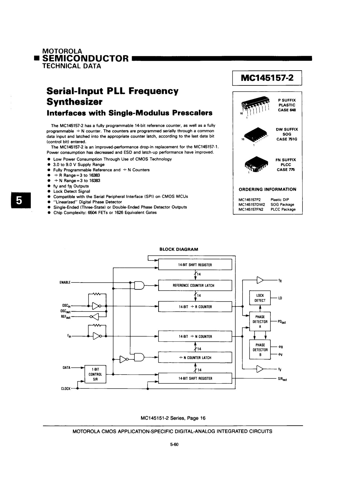 Motorola MC145157FN2 Datasheet