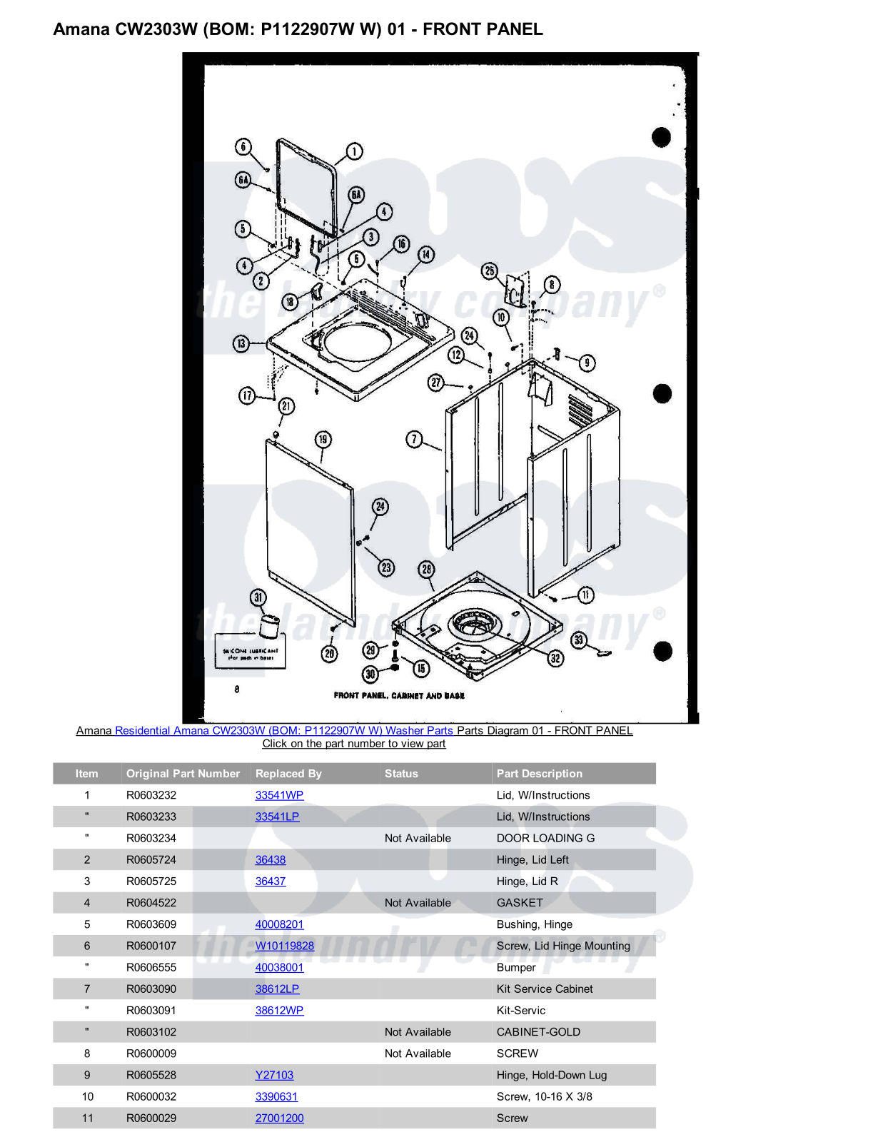 Amana CW2303W Parts Diagram