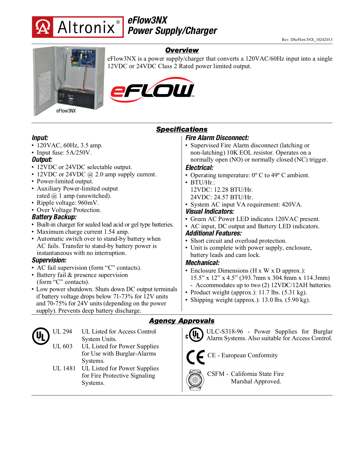 Altronix eFlow3NX Data Sheet