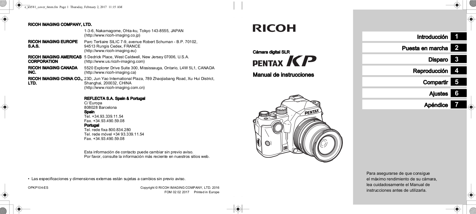 Pentax K-p Manual de Operación