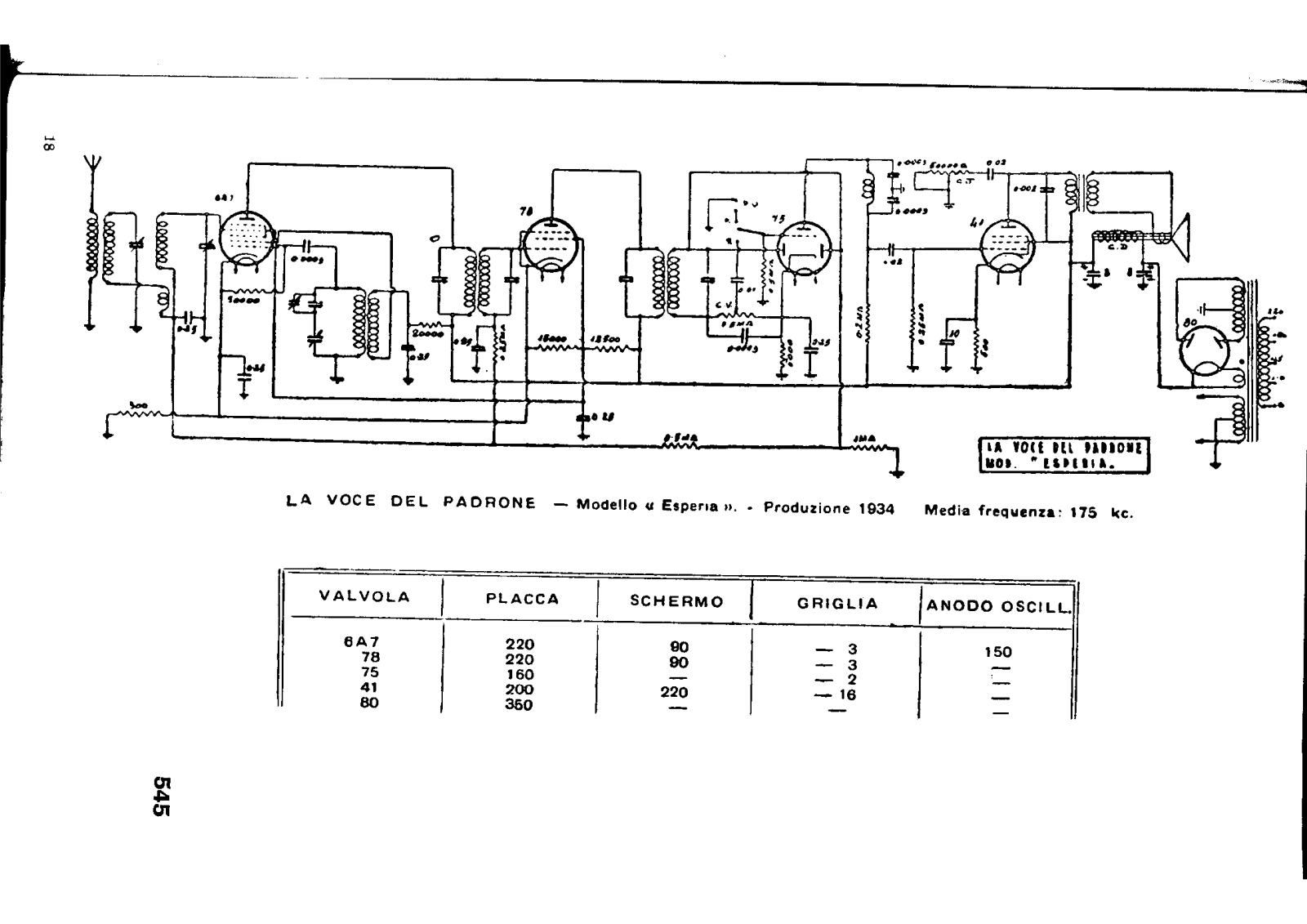 Voce Del Padrone Marconi esperia schematic