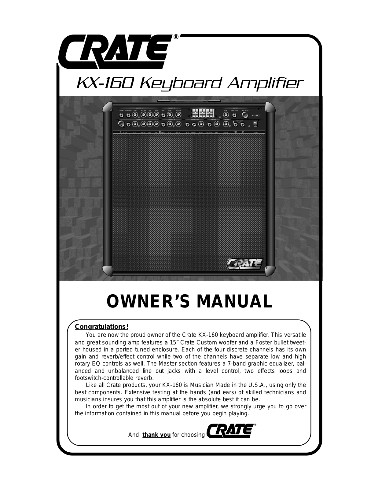 Crate Amplifiers KX-160 User Manual