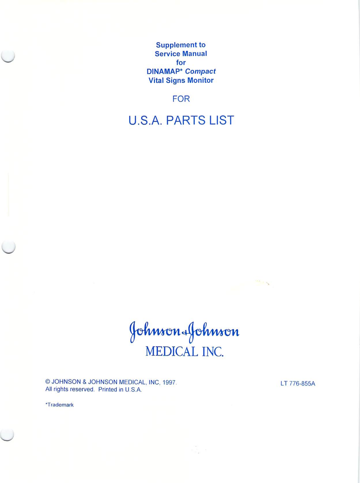 JOHNSON & JOHNSON DINAMAP Compact User manual - ManualMachine.com